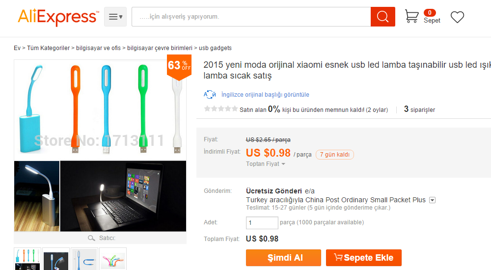 Aliexpress.com’dan USB led (Xiaomi Led) aldık