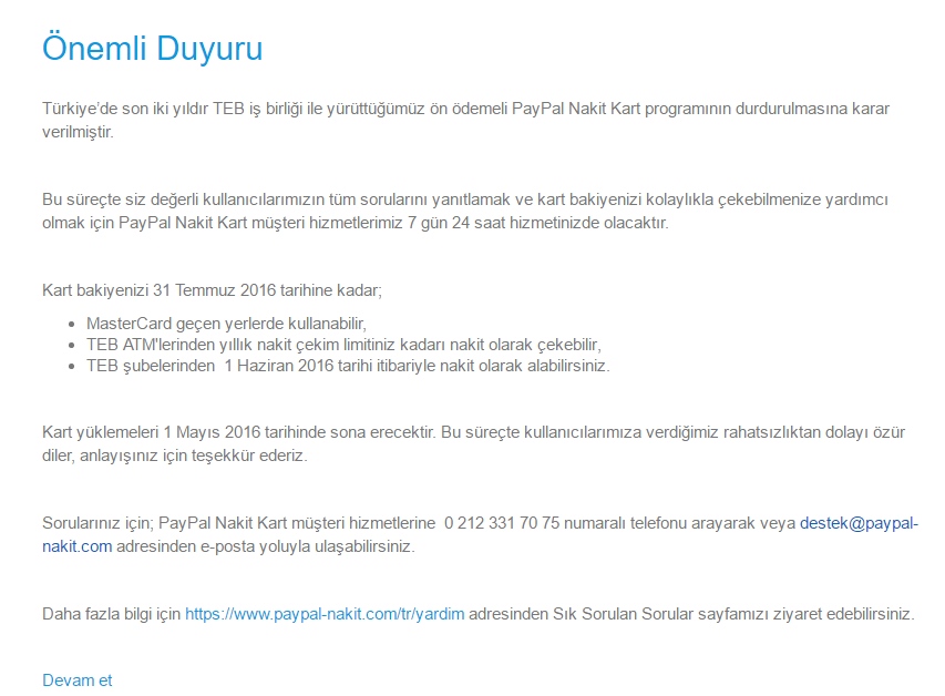 paypal nakit kart kapatıldı